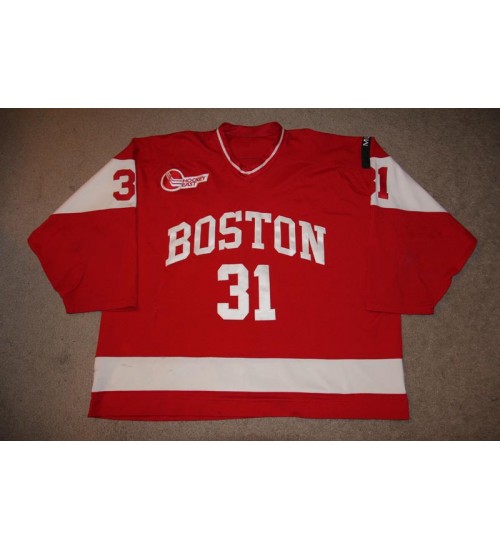 Custom NCAA 2001-02 Boston University Terriers BU 31 Sean Fields Hockey Jersey Road Red